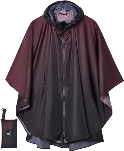 Vista 19 de SaphiRose - Poncho de lluvia unisex impermeable con capucha para mujeres adultas con bolsillos A-negro-blanco