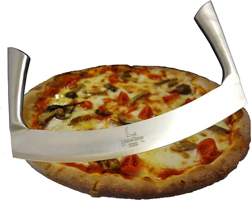 Vista 2 de Mezzaluna - Cuchillo para picar verduras para ensalada picada, cuchillo industrial para pizza (hoja de 14 pulgadas)