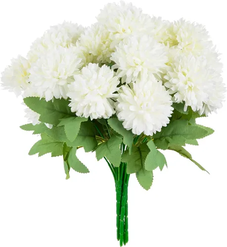 Vista 10 de Flores artificiales de caléndula, paquete de 4 ramos de flores de caléndula de seda de 12 pulgadas para decoración del día de los muertos