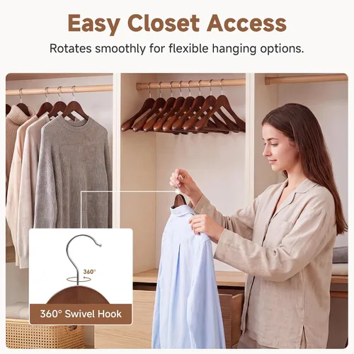 Vista 4 de StorageWorks - Paquete de 6 perchas de madera extra anchas con hombro para abrigos, camisas, chaquetas, pantalones y trajes (color nogal claro)