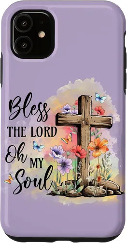Vista 6 de Funda para iPhone 12 mini Bless The Lord Jesucristo Cross Purple Flower Butterfly Case