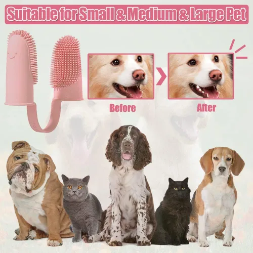 Vista 6 de Kit de cepillo de dientes para perros, paquete de 3 cepillos de dientes para perros, cuidado dental, cepillado de dientes de dedo de remolque