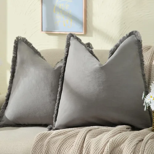 Vista 12 de ZWJD Juego de 2 fundas de almohada de 16 x 16 pulgadas, color beige, con flecos, de algodón, decorativas, cuadradas, para sofá, cama, sala de estar