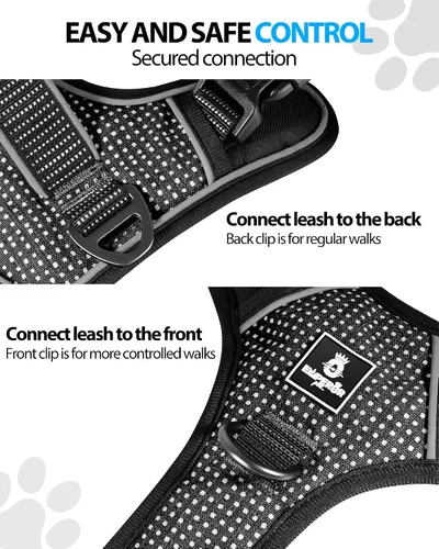 Vista 3 de Emperor Pets Arnés sin tirones para perros pequeños, chaleco Oxford reflectante acolchado suave, 2 clips para correa, ajuste ligero ajustable, negro