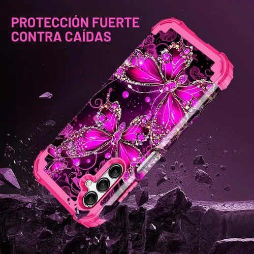 Vista 5 de Casetego Funda compatible con Galaxy A15 5G, que brilla en la oscuridad, tres capas, resistente, resistente, a prueba de golpes, protección de Rosa