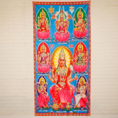 Vista 2 de Desi Favors Gran tela de algodón Lakshmi MATA/Ashtalakshmi - Decoración de telón de fondo indio estilo Pooja, regalo para bodas hindúes, festivales