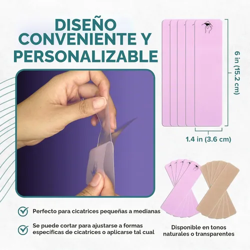 Vista 6 de Epiderm - Tiras de silicona para cicatrices, cinta de silicona reutilizable Transparente (paquete de 5)