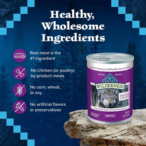 Vista 6 de Blue Buffalo Wilderness Alimento húmedo para perros adultos con granos saludables, hecho con ingredientes naturales, carne de res y pollo, lata