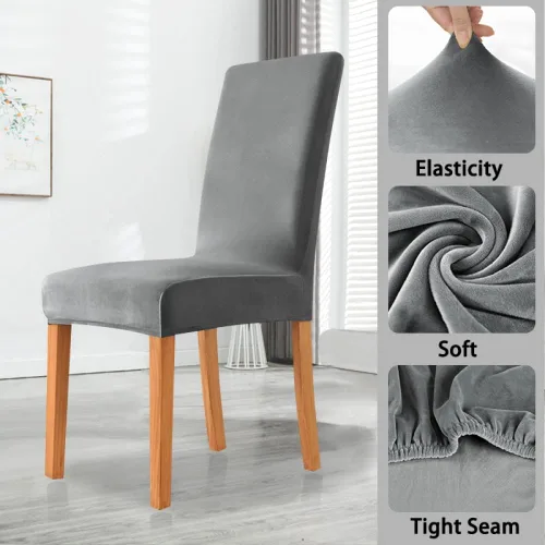 Vista 4 de 1/2/4/6 piezas de terciopelo para silla de comedor, funda elástica de elastano para silla de comedor, funda de asiento para boda, hotel, banquete