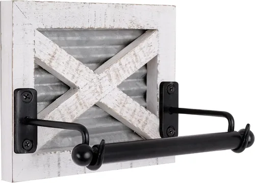 Vista 9 de Autumn Alley Soporte de papel higiénico blanco para pared, accesorios decorativos de baño de granja, madera lavada blanca, metal galvanizado y metal