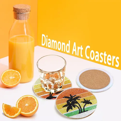 Vista 4 de UiSdfuy 8 posavasos de diamante con soporte, kits de arte de diamantes para adultos, niños y principiantes, suministros de manualidades de bricolaje