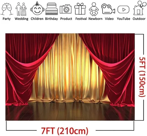 Vista 5 de GYA Telón de fondo rojo dorado para fiesta, 7 x 5 pies, teatro, baile de máscaras, baile de graduación, fondo para niños, familia, negocios