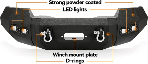 Vista 7 de KUAFU Parachoques delantero compatible con Ford F150 2004-2008 con luces LED, anillos en D, placa de cabrestante de 3 piezas, montaje de parachoques