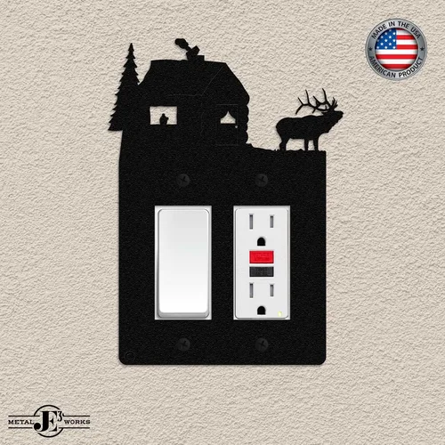 Vista 3 de Elk & Cabin - Placa de pared para interruptor de luz de doble banda (GFCI), color negro, fabricada en Estados Unidos American Steel Decorative