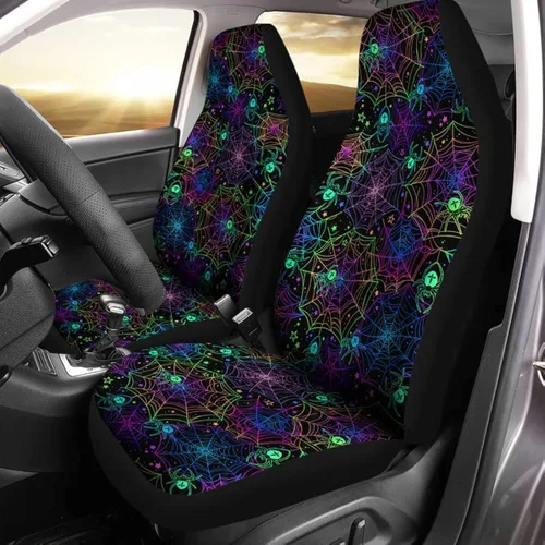 Vista 4 de Bulopur Fundas para asientos de coche negras y blancas con forma de murciélago, protector de asiento de coche universal, accesorios de coche