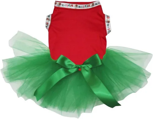 Vista 2 de Petitebella Vestido liso para perro tipo cachorro con temática de México (verde/rojo, XS)