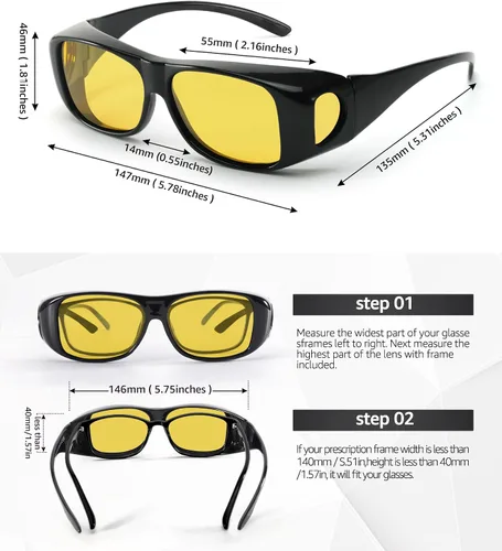 Vista 6 de SIPHEW Lentes de conducción nocturna para mujeres y hombres, lentes de visión nocturna envolventes, lentes amarillas polarizadas para la noche