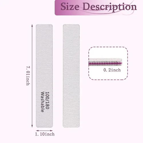 Vista 9 de HeeYaa Lima de uñas, 12 unidades, profesional, reutilizable, grano 100/180, de doble cara, lavable, herramientas de manicura para extensión de uñas