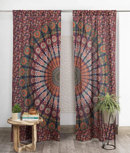 Vista 11 de Popular Handicrafts - Paneles de cortina estilo Indio Hippie Bohemio Hermosa Mandala Multicolor Azul Pavo Real