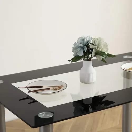 Vista 3 de Juego de mesa de comedor negra de 5 piezas para 4, juego de mesa y sillas de cocina de vidrio moderno, juego de mesa de comedor que ahorra espacio