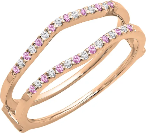 Vista 15 de Dazzlingrock Collection Anillo de protección redondo alternativo de zafiro rosa y diamante blanco para mujer en oro macizo de 10 quilates