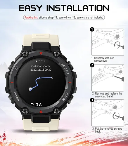 Vista 4 de MoKo Correa de reloj compatible con Amazfit T-Rex/T-Rex Pro Smartwatch, correa deportiva de repuesto de silicona suave, pulsera transpirable