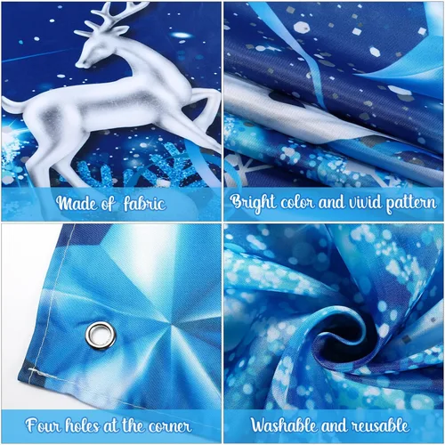Vista 3 de Tiamon Telón de Fondo Banner de Fiesta Feliz Navidad para Decoración de Fiesta de Navidad y Año Nuevo (Azul Dorado, 72.8 x 43.3 Pulgadas)