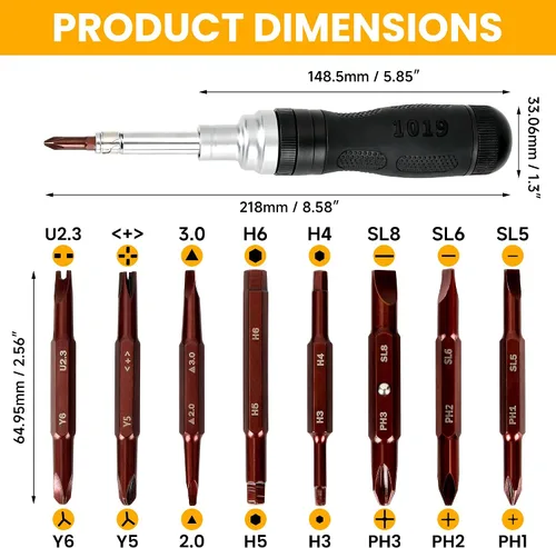 Vista 2 de 19-in-1 Ratcheting Multi-Bit Screwdriver Set, Magnetic Tip Screwdriver with Double-End Bits Storage, All-in-One Screwdriver Kit for Home Repair