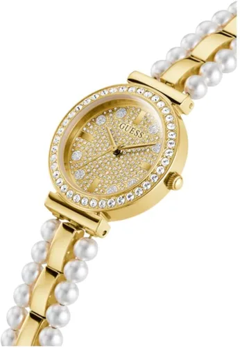 Vista 3 de GUESS US - Reloj analógico de diamante y perla dorado para mujer
