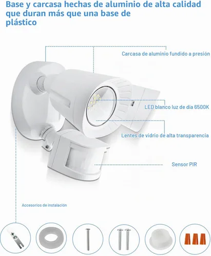 Vista 2 de UFOND Luces LED de seguridad para exteriores, luz con sensor de movimiento, 2400 lúmenes, reflectores de aluminio, impermeable, ángulo ajustable