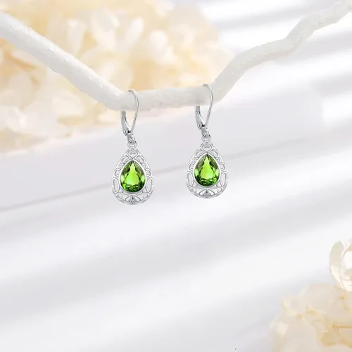 Vista 272 de Aretes colgantes de plata de ley con diseño de árbol de la vida, flor, abeja, animales, gato, colibrí, piedra lunar, turquesa, aretes con cierre