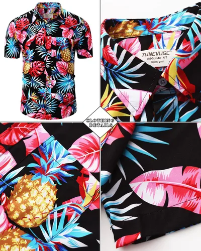 Vista 33 de TUNEVUSE Conjunto de camisas y pantalones cortos hawaianos para hombre, 2 piezas, trajes de playa con estampado de flores, traje tropical de verano