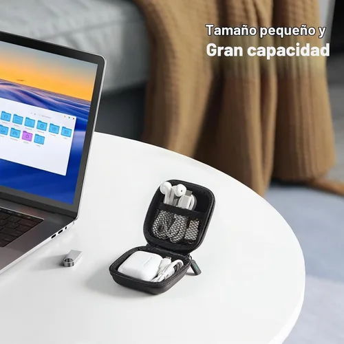 Vista 3 de Funda UGREEN para auriculares, Funda impermeable para auriculares compatible con AirPods Pro, Estuche para auriculares con mosquetón de acero Negro