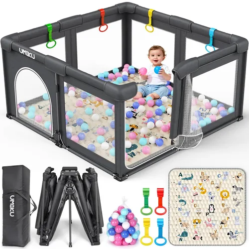 Vista 9 de Corralito plegable para bebés y niños pequeños, corralitos grandes portátiles con 2 puertas, patio de juegos para niños, valla para interiores