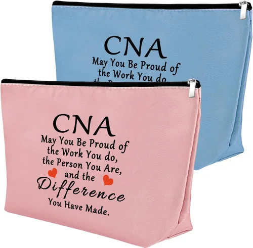 Vista 15 de Mxrymvu Regalos de la semana de CNA Bolsas de maquillaje Regalos de agradecimiento CNA, 2 piezas beige.