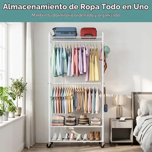 Vista 8 de Luxspire Perchero de 3 niveles portátil independiente con estantes Blanco