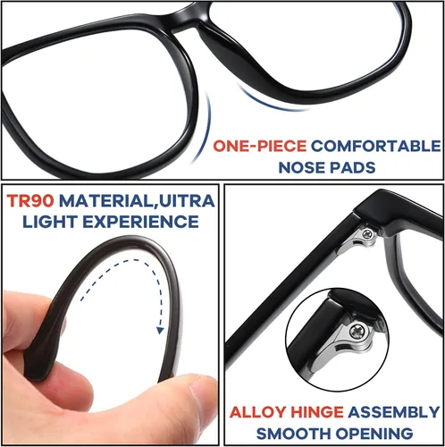 Vista 5 de SHEEN KELLY TR90 Oversized Blue Light Blocking Glasses Men Women Square Computer Eyewear Nerd Black Large Clear Lens