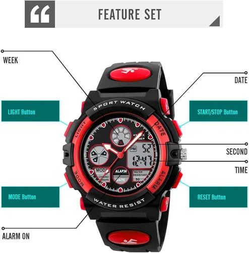 Vista 2 de PASNEW Kids Watch,Boy Sports Waterproof Watch,LED 50M Alarm Calendar Outdoors Watch,Watches with Luminous
