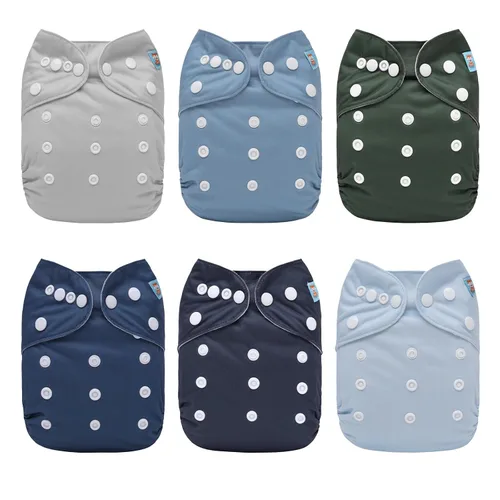 Vista 23 de ALVABABY Pañales de tela para bebé, talla única, ajustable, lavable, reutilizable para bebés y niños, paquete de 6 con 12 inserciones 6BM101