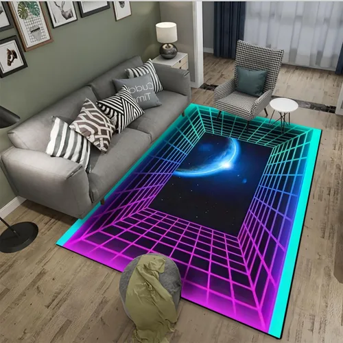 Vista 13 de Alfombra abstracta 3D de 3 x 4 pies, alfombra contemporánea con estampado de rayas irregulares, alfombra grande lavable para sala de estar
