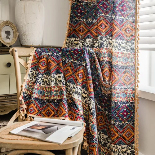 Vista 8 de VOGOL Cortinas con textura de lino con estampado floral bohemio, 59 x 63, 1 panel