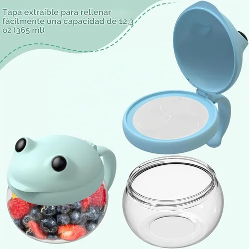 Vista 2 de SELEWARE Paquete de 2 vasos antiderrames para niños pequeños, atrapa aperitivos a prueba de derrames, con asa, Tritan y silicona sin BPA, contenedor