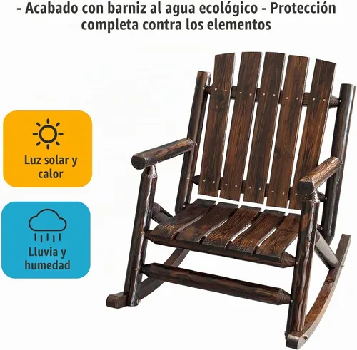Vista 5 de Rustic Log - Mecedora de madera de abeto maciza hecha a mano, para porche, patio, resistente, 700 libras, acabado resistente a la intemperie