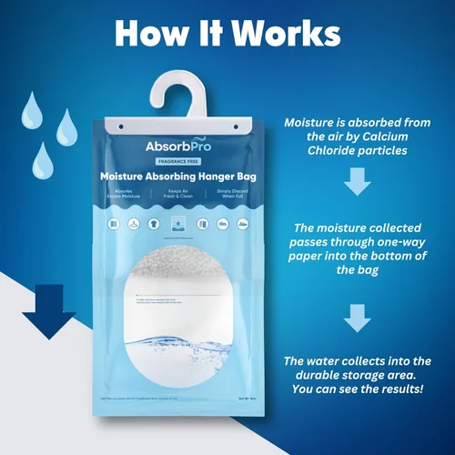 Vista 5 de Absorb Pro - Bolsa de suspensión que absorbe la humedad sin fragancia - Paquete de 3 - Paquetes de deshumidificación colgante de 16 onzas
