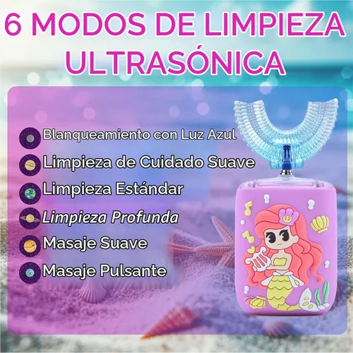 Vista 7 de Cepillo de dientes eléctrico para niños, cepillo de dientes en forma de U, cepillo automático sónico para niños con taza, 5 cabezales de cepillo, 6