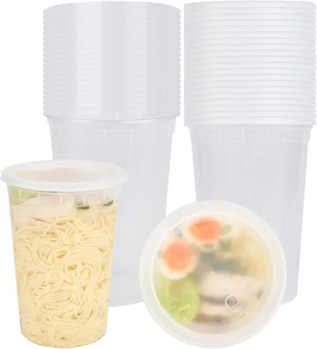 Vista 19 de Restaurantware -Asporto - Cajas para llevar de 8 onzas, 25 recipientes redondos para sopa para microondas - Tapas de plástico transparente