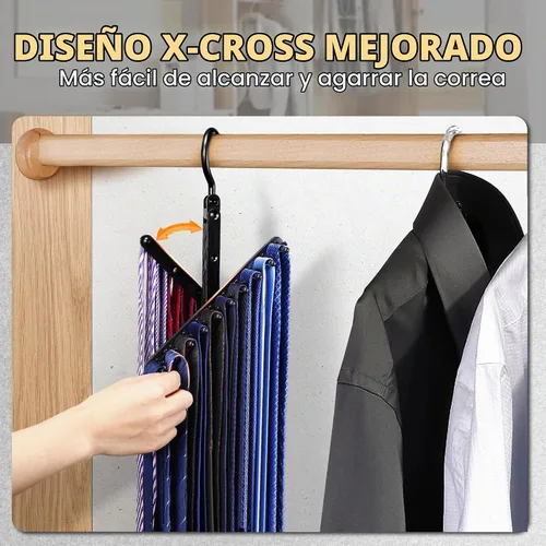 Vista 2 de IPOW 2 soportes para corbatas See Everything Cross X 20, giratorio para abrir/cerrar corbata y gancho para cinturón con clips antideslizantes