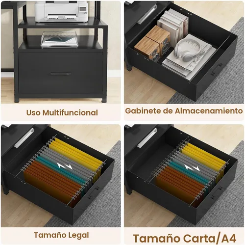 Vista 7 de SEDETA Escritorio para computadora con 5 cajones, toma de corriente, luces Negro con luces LED