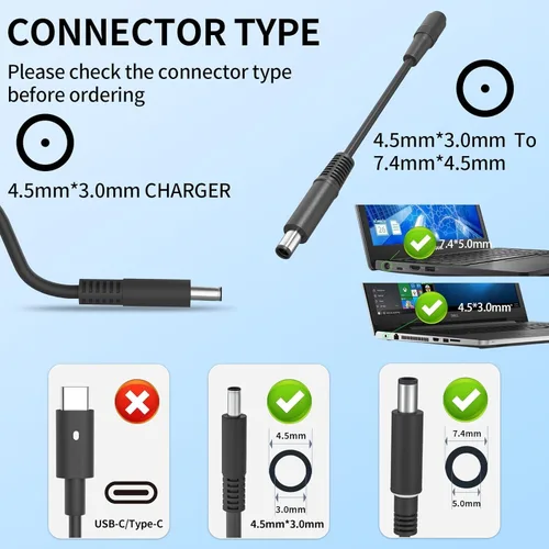 Vista 3 de Cargador adaptador de 45 W 65 W Ac 4.5 0.118 in compatible con Dell Inspiron 13 14 15,3000 5000 7000 Latitude 3320 3330 3340 3420 3430 3435 3440