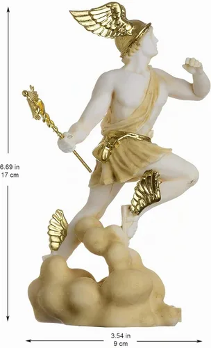 Vista 2 de BEAUTIFUL GREEK STATUES Hermes Mercurio Dios Zeus Son Estatua Romana Alabastro Tono Dorado 6.69